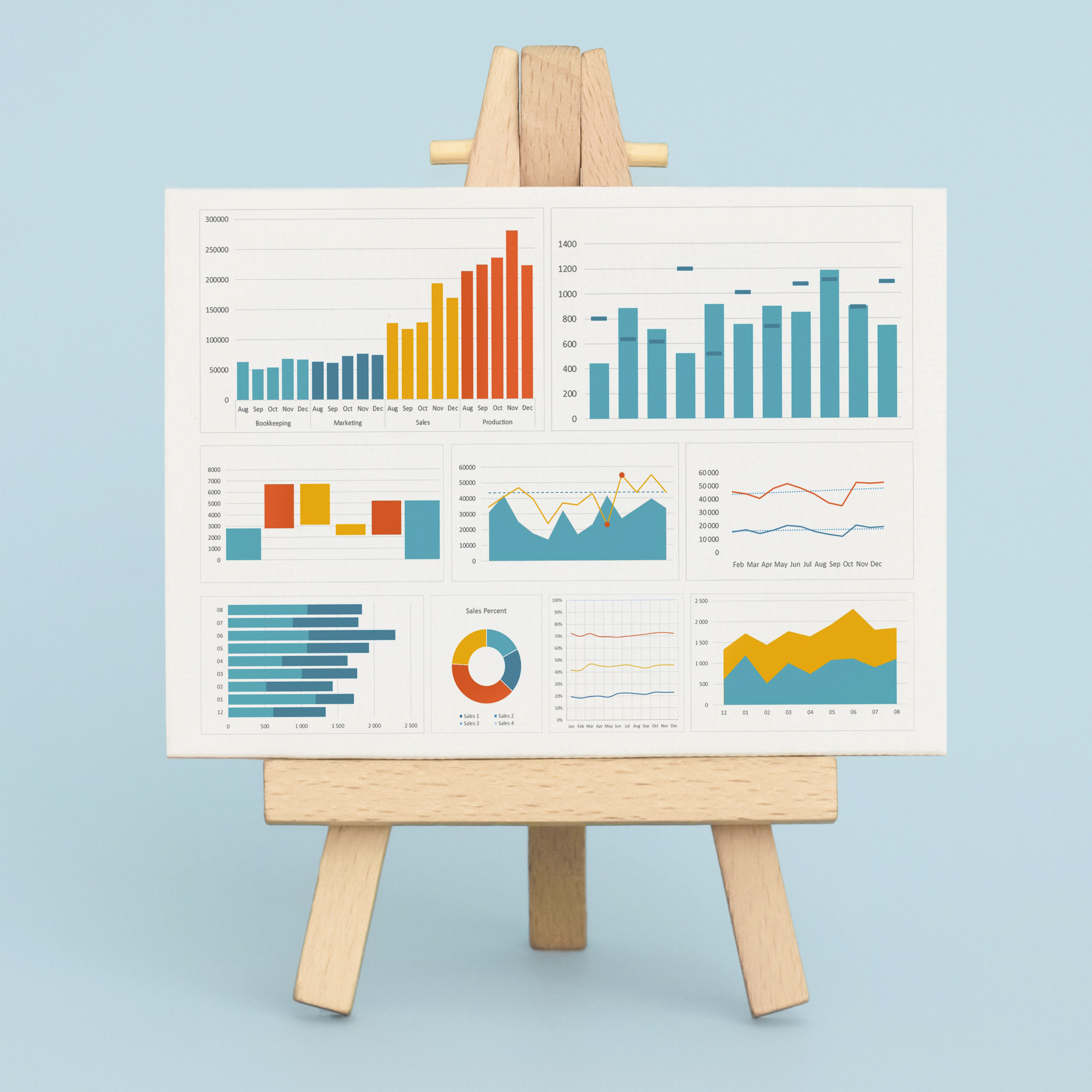 Bar and Pie Charts Showing Financial Data 